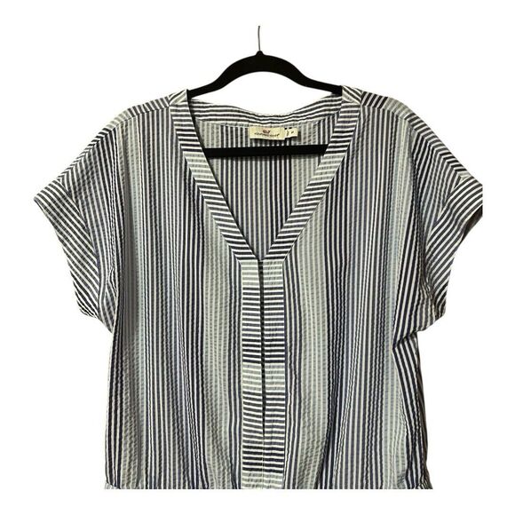 Vineyard Vines Womens Size Medium Blue White Stripe Seersucker Romper - Picture 3 of 5